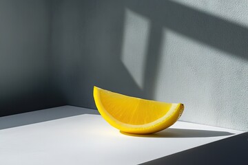 Poster - vibrant lemon wedge displayed on matte white surface under lighting