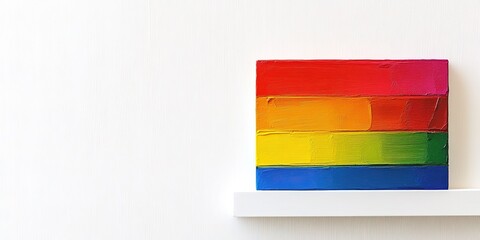 Poster - vibrant rainbow-colored paint palette displayed on clean white artist table