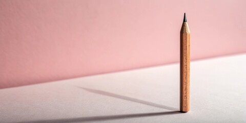 Aufkleber - A single pencil stands upright against a pink backdrop, casting a long shadow across a white surface