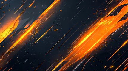 Wall Mural - sports background with geometric lines and diagonal stripes, dominant black backdrop, vibrant orange lightning streaks, futuristic and high-energy atmosphere, modern sports design 