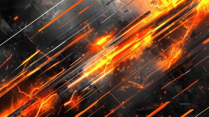 Aufkleber - sports background with geometric lines and diagonal stripes, dominant black backdrop, vibrant orange lightning streaks, futuristic and high-energy atmosphere, modern sports design 