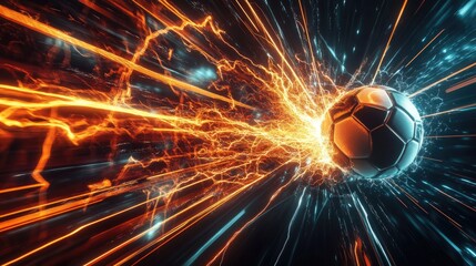 Poster - sports background with geometric lines and diagonal stripes, dominant black backdrop, vibrant orange lightning streaks, futuristic and high-energy atmosphere, modern sports design 