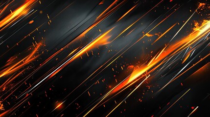 Poster - sports background with geometric lines and diagonal stripes, dominant black backdrop, vibrant orange lightning streaks, futuristic and high-energy atmosphere, modern sports design 