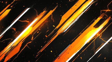 Poster - sports background with geometric lines and diagonal stripes, dominant black backdrop, vibrant orange lightning streaks, futuristic and high-energy atmosphere, modern sports design 
