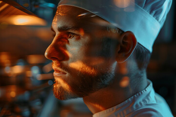 Poster - a double exposure illustration of a specialist worker against a background of urban lights generativ