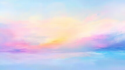 Wall Mural - subtle ocean horizon at sunrise with soft pastel colors blending into the sky, for a serene backgrou