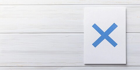 Poster - White wooden background with a card displaying a blue cross symbol.