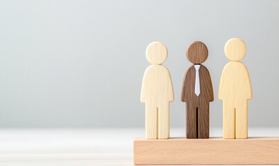 Poster - Three wooden figures representing diversity and teamwork in a business environment.