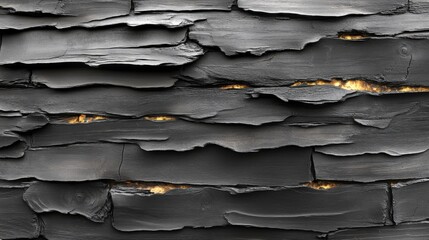 Poster - Abstract dark textured background featuring unique layers of cracked blackened material, revealing hints of warm tones beneath the surface, perfect for modern design projects