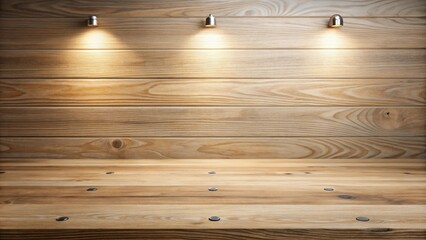 Poster - Warm-lit Wooden Surface with a Horizontal Plank Background Ideal for Product Display or Mockup Presentation