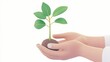 © tanapat - A pair of hands gently holds a small plant, symbolizing care, growth, and nurturing in a minimalist style.