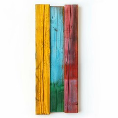 Poster - Vibrantly painted wooden planks creating a colorful display against a clean white backdrop