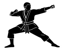 karate fighter black silhouette vector with white background