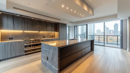 Wall Mural - Luxury Modern Kitchen with City View