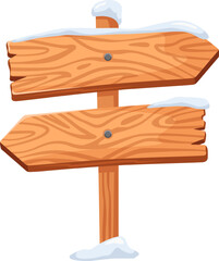 Poster - Snow covered wooden arrow signs pointing left and right mounted on a wooden pole indicating different directions, ideal for winter, christmas or holiday projects