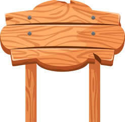 Poster - Wooden sign made of light brown planks with nails indicating a direction, path or warning, hanging on two poles, isolated on white background