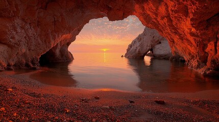 Sticker - Sunrise view from a sea cave.