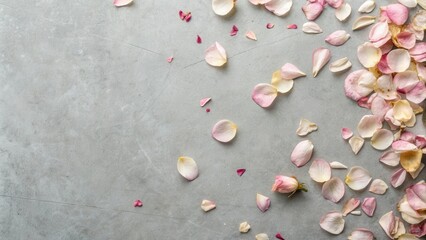 Aufkleber - Delicate Rose Petals Scattered on a Textured Grey Surface