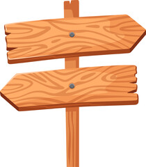 Poster - Two weathered wooden arrow signs with nails are pointing in opposite directions, mounted on a single post, creating a simple yet effective wayfinding tool
