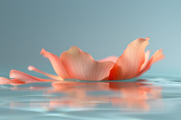 Poster - Delicate pink flower petals floating on serene water surface at sunrise. Generative AI