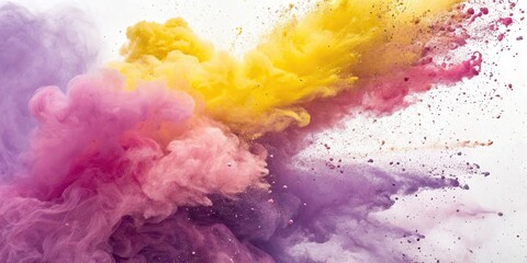 Aufkleber - A vibrant burst of colorful powder creates a captivating abstract art piece, with swirling hues of pink, yellow, and purple mingling in a dance of movement and energy.