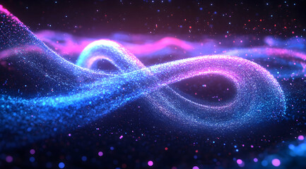 Poster - Infinite symbol, glowing particles, blue and purple colors, on a dark background