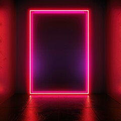 Poster - glowing neon frame illuminating dark space with reflective floor, creating a futuristic and vibrant 
