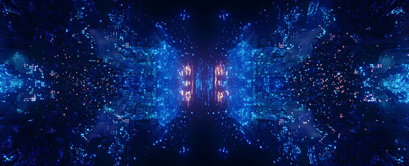Poster - Blue digital background with a circuit board pattern and glowing lights