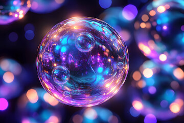 Poster - Abstract background with purple and blue glowing bokeh lights
