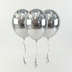 Poster - Silver balloons floating with ribbons against a white background, symbolizing celebration and joy