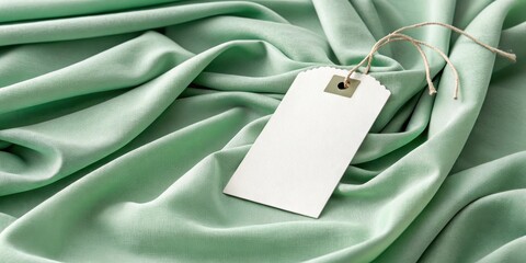 Aufkleber - Blank White Tag on Soft Green Fabric with Rustic Twine
