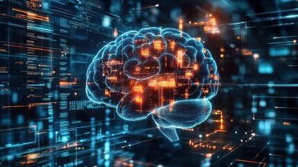 Poster - Digital Brain with Data Connections in Futuristic Technology Concept