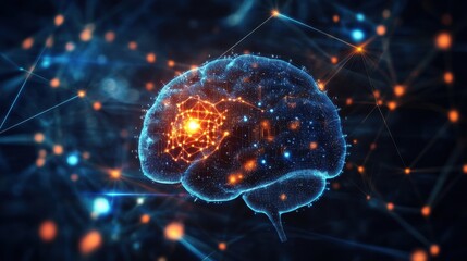 Poster - Digital Brain Network with Glowing Connections and Data Points