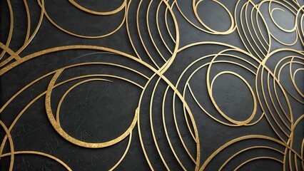 Poster - Abstract Black and Gold Circular Pattern with Intricate Lines and Geometric Shapes