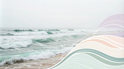 Poster - Abstract Ocean Wave Design with Minimalist Pastel Tones and Organic Lines
