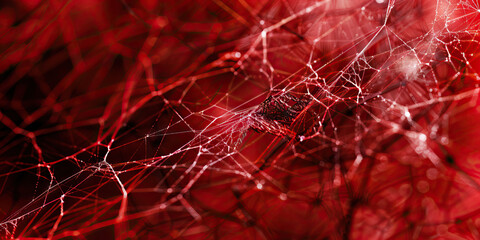 Spiderweb with Dew on Red Background