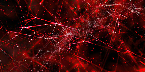 Poster - Abstract Red Network with Nodes and Lines