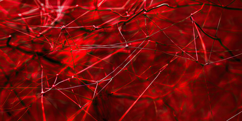 Poster - Abstract Image of Interconnected Red Lines and Nodes