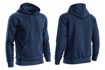 Wall Mural - Versatile Navy Blue Hoodie with Drawstring Hood, Mockup Front and Back View