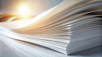 Aufkleber - A stack of pristine white paper, carefully arranged and illuminated by a warm glow, ready to capture thoughts and ideas