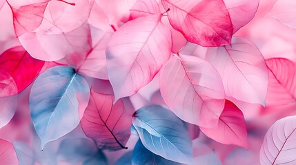 Canvas Print - Close-up of delicate pink and blue leaves, creating a vibrant, textured background.