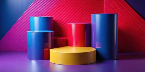 Fototapete - Abstract Composition of Colorful Cylinders on a Geometric Background