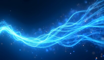 Poster - Abstract light lines of motion and speed with sparks of blue color. Light everyday luminous effect. Semicircular wave.