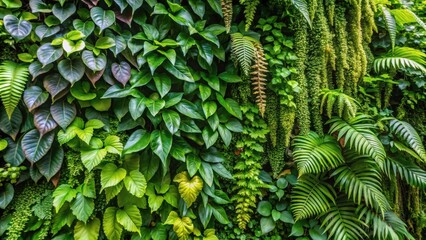 Aufkleber - A verdant tapestry of lush foliage, showcasing the diverse textures and shapes of various plant species, creating a vibrant and lively natural backdrop