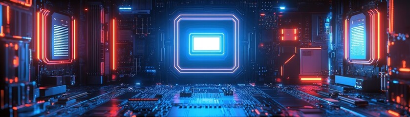 Poster - Exploring advanced technology in a futuristic data center digital environment high-tech visuals