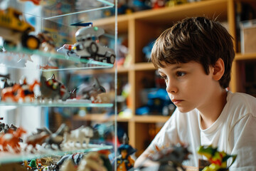 Child collector choose colorful toys on a showcase ai generative picture