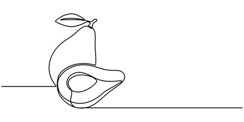 Poster - Avocado Single Line Icon, One continuous line illustration of an avocado, isolated on white background. Line art of an avocado, avocado fruit continuous line vector illustration design, pro vector. 