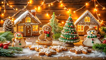 Poster - A Festive Gingerbread Wonderland with a Delicate Snowfall of Sugar and the Warm Glow of Christmas Lights