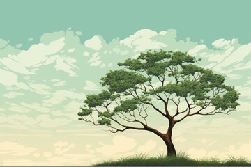 Poster - Elegant emerald green tree silhouette on crisp background with simple lines and foliage