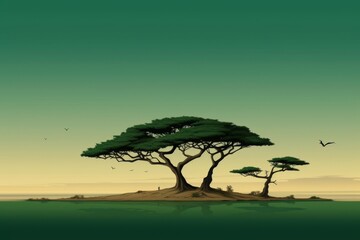 Poster - Stylish emerald green tree silhouette featuring simple lines on a clean, minimalist background